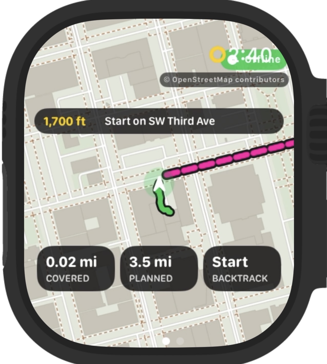 Endravo offline map navigation running on Apple Watch