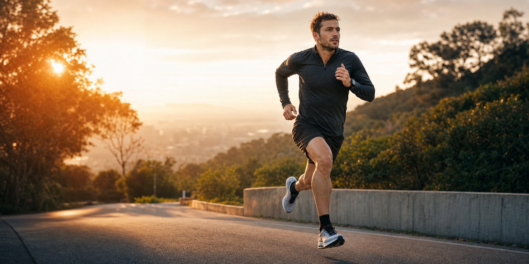 Runner training outdoors at sunrise