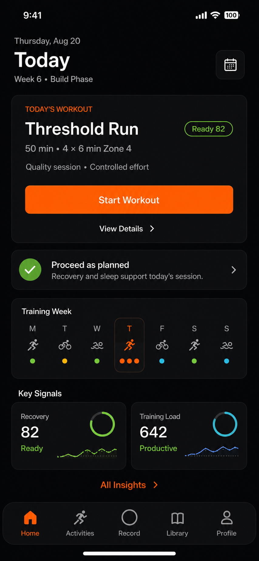 Endravo adaptive training plan on iPhone